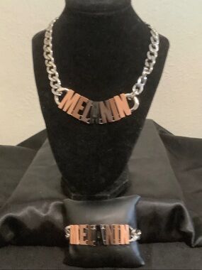 Melanin Letter Statement Necklace & Bracelet Set - Black & Rose Gold